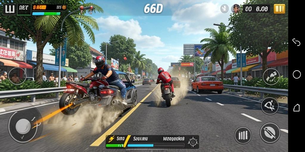 Gameplay menegangkan dalam balapan cepat dan intens.