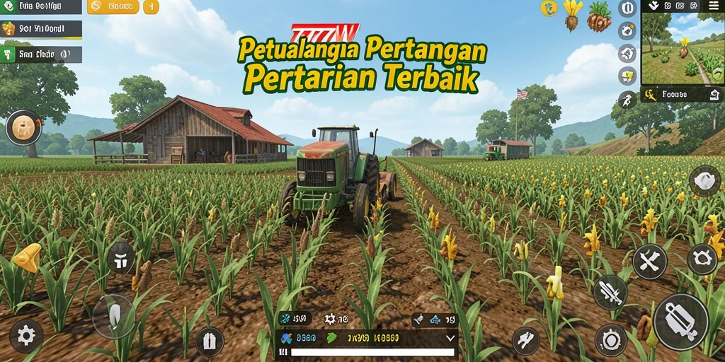 Screenshot utama 7777W menampilkan kebun yang indah dan aktif.