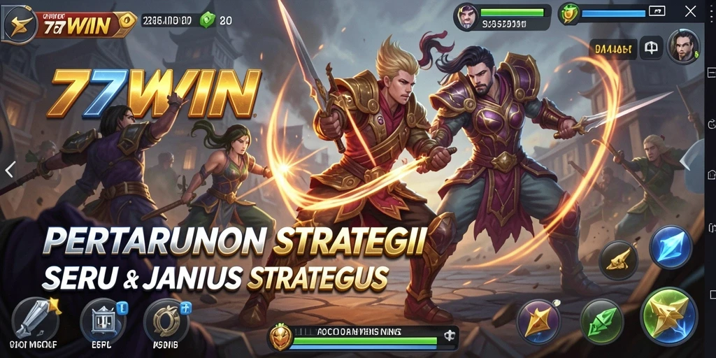 Tangkapan layar gameplay <strong>77WIN</strong> menunjukkan pertempuran strategis yang intens.