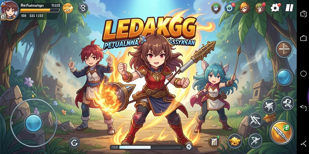 Tampilan gameplay LEDAKGG dengan karakter anime yang beraksi.