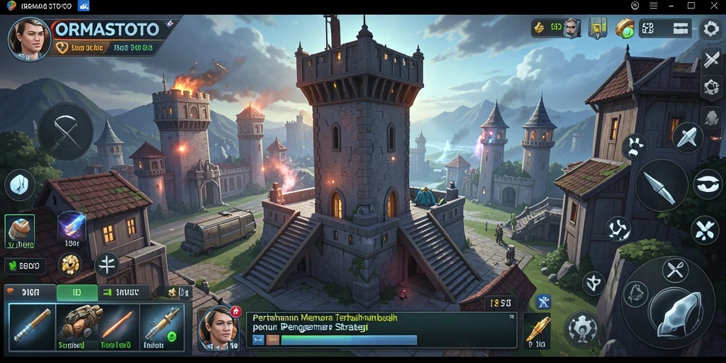 Tampilan gameplay ORMASTOTO dengan menara yang kokoh dan musuh yang menyerang.