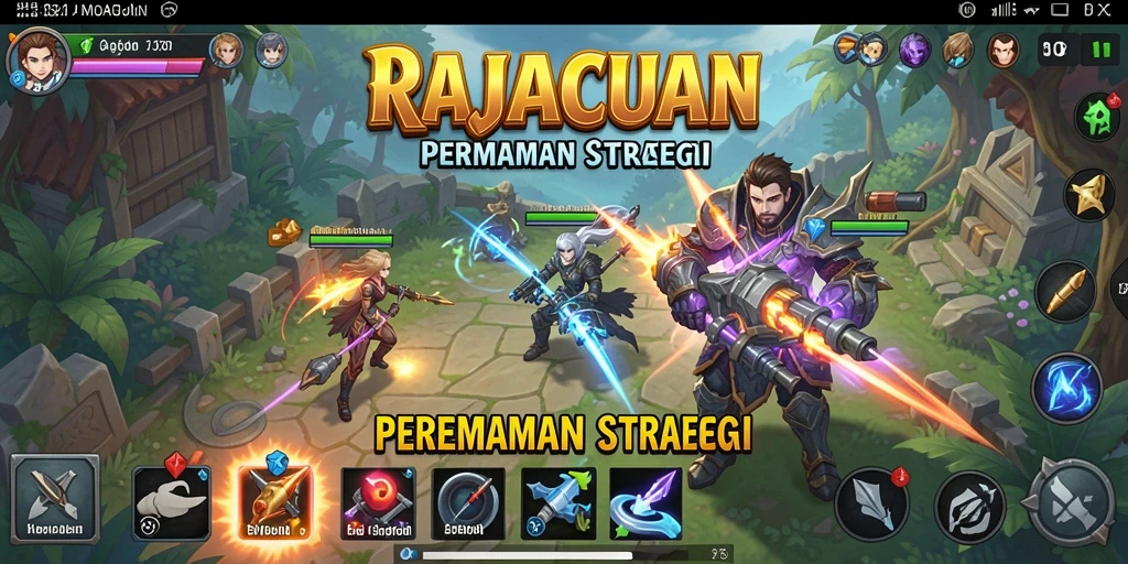 Tangkapan layar gameplay RAJACUAN menampilkan pertempuran strategis yang intens.