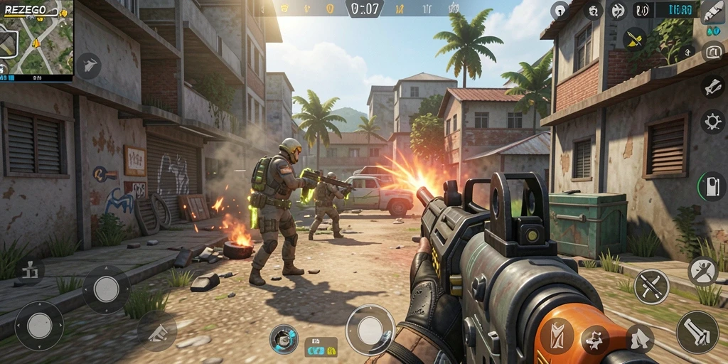 Screenshot gameplay seru dalam REZEGO dengan aksi menegangkan.