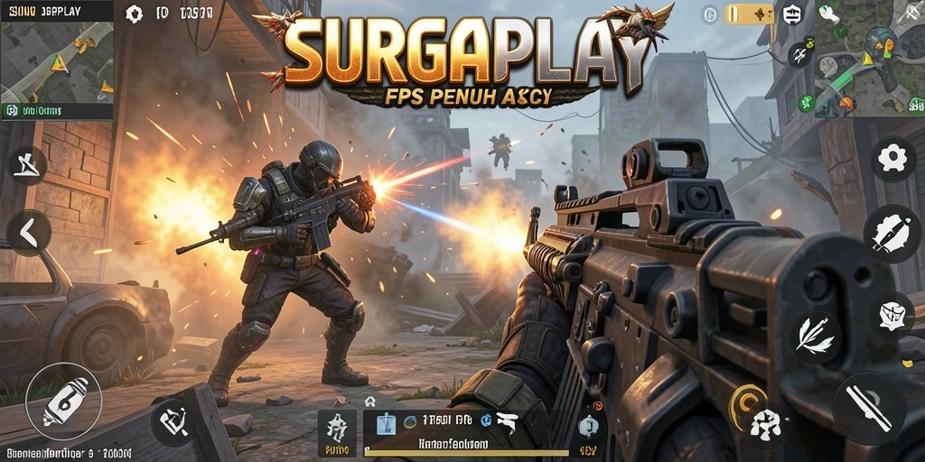 Tampilan gameplay menarik dalam SURGAPLAY yang penuh aksi FPS.