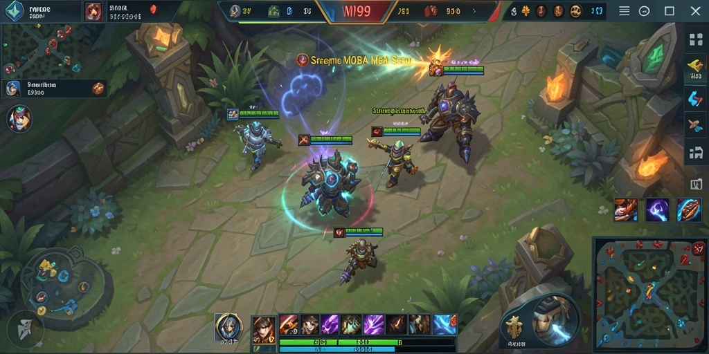 Screenshot gameplay WIN199 yang menampilkan pertarungan tim yang mendebarkan.